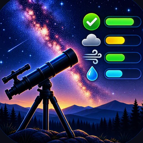 App-Icon Astrowetter – Teleskop unter dem Sternenhimmel